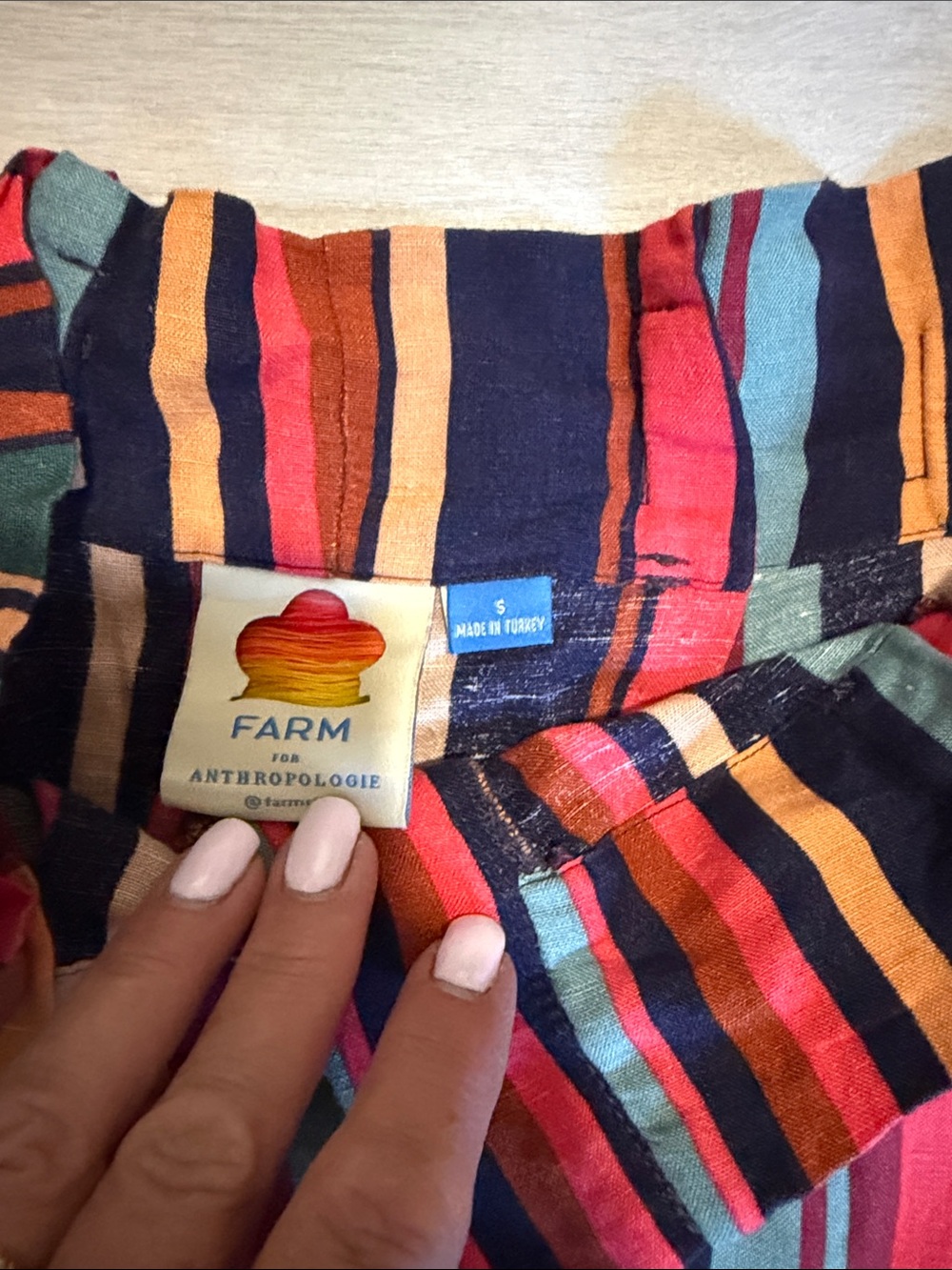 Anthropologie FARM Multicolor Striped Pants — Navy, Red, Orange, Green - Picture 2 of 6